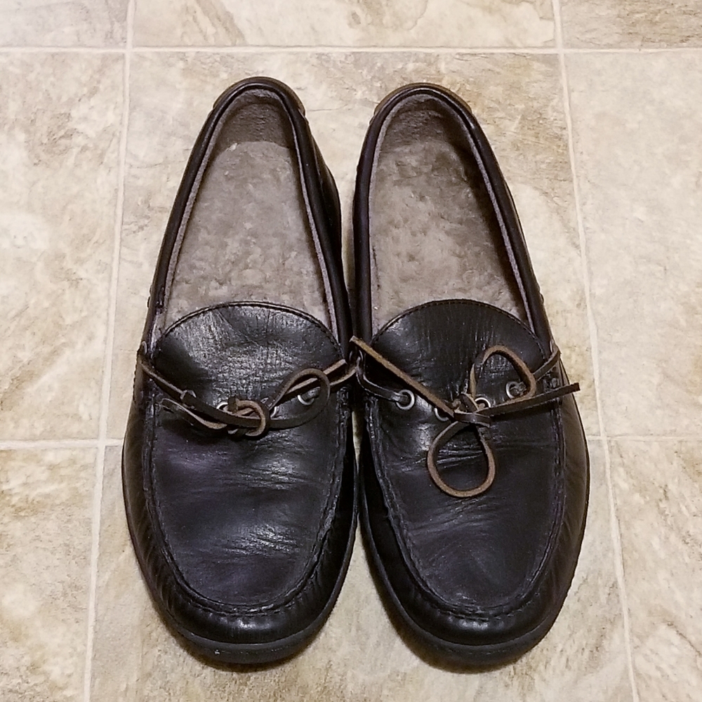 Frye Hugh Tie Shearling Mens 10 Black Loafers